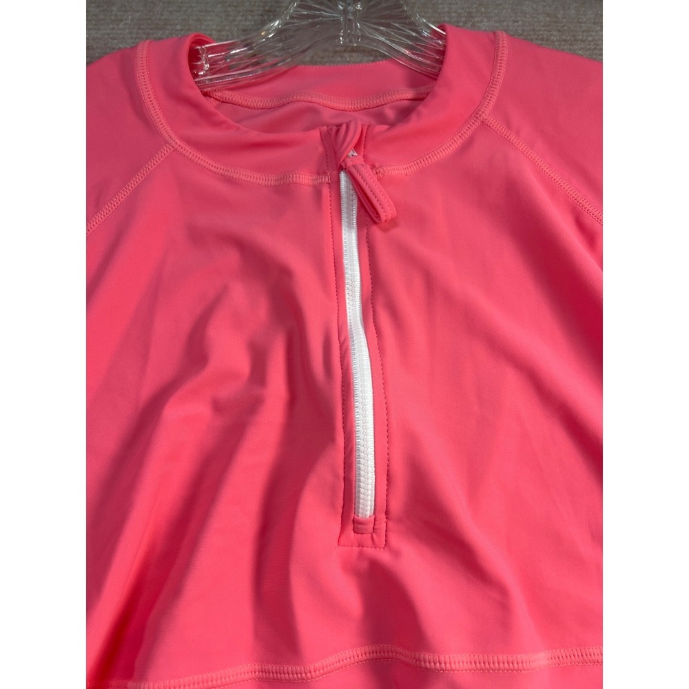 Womens Hot Pink Long Sleeve Rash Guard Quarter Zip Ruched Swim Top XL - Picture 3 of 8